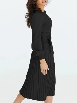 Women‘s Sweater Dress Winter Dress Bodycon Knee Length Dress Black Dark Green Khaki Long Sleeve Pure Color Lace Up Fall Winter Autumn Crew Neck Elegant Winter Dress Fall Dress 2023 S M L XL XXL -Tesla Style krpfpi1657786351448