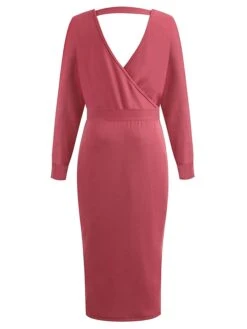 Women's Sweater Dress Winter Dress Jumper Dress Midi Dress Lace Up Split Daily Date Going Out Active Fashion V Neck Long Sleeve 2023 Regular Fit Black Yellow Fuchsia Color S M L XL XXL Size -Tesla Style krqfex1692857089753