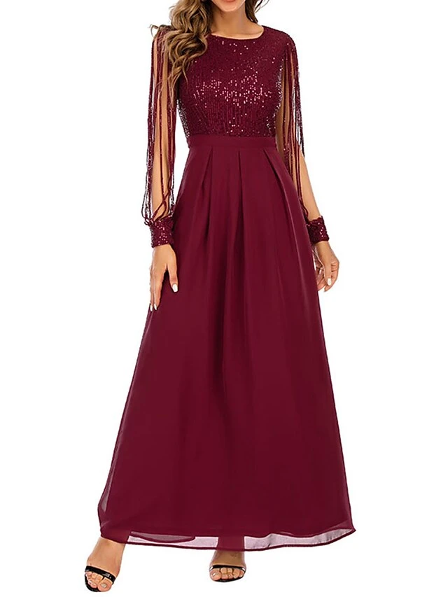 Women‘s Party Dress Sequin Dress Wedding Guest Dress Long Dress Maxi Dress Wine Long Sleeve Pure Color Sparkly Glitter Sequins Spring Fall Winter Crew Neck Fashion Winter Dress Wedding Guest 3 Women‘s Party Dress Sequin Dress Wedding Guest Dress Long Dress Maxi Dress Wine Long Sleeve Pure Color Sparkly Glitter Sequins Spring Fall Winter Crew Neck Fashion Winter Dress Wedding Guest