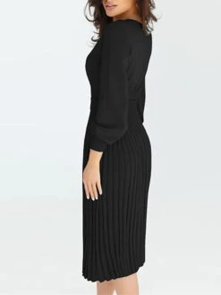 Women‘s Sweater Dress Winter Dress Bodycon Knee Length Dress Black Dark Green Khaki Long Sleeve Pure Color Lace Up Fall Winter Autumn Crew Neck Elegant Winter Dress Fall Dress 2023 S M L XL XXL -Tesla Style krwecg1657786351733