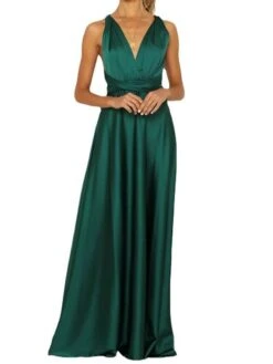 Women's Prom Dress Wedding Guest Dress Satin Dress Long Dress Maxi Dress Pink Navy Blue Green Sleeveless Pure Color Backless Summer Spring Fall V Neck Fashion Party Evening Party Wedding Guest 2023 -Tesla Style krwyqq1662353715051