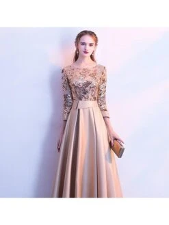Women's Party Dress Sequin Dress Swing Dress Maxi Long Dress Silver Champagne Dark Blue 3/4 Length Sleeve Color Block Sequins Winter Fall Spring Crew Neck Fashion Party Evening Party Wedding Guest -Tesla Style ktnlba1668566169771