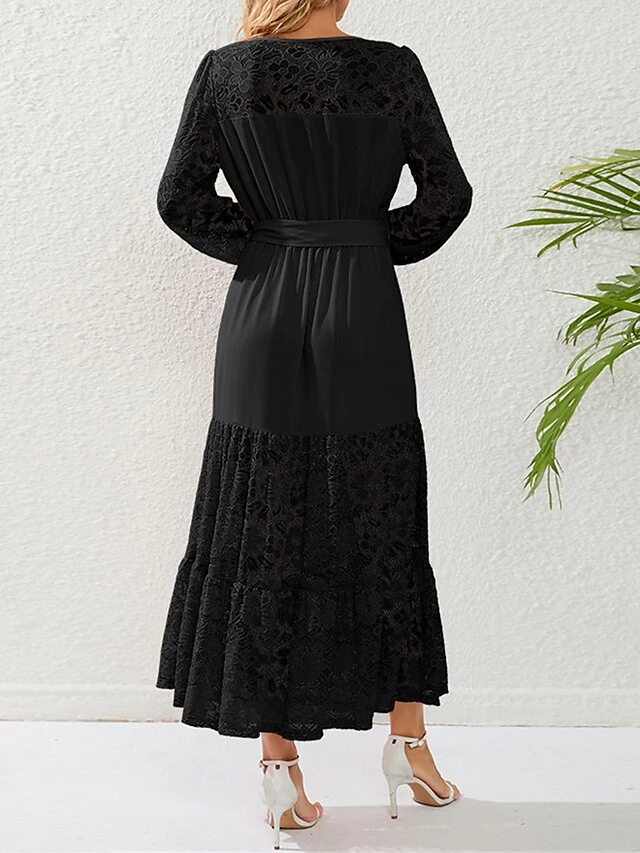 Women's Prom Dress Party Dress Lace Dress Long Dress Maxi Dress Black Pink Red Long Sleeve Pure Color Lace Spring Fall Winter Crew Neck Fashion Winter Dress Birthday Evening Party 2023 S M L XL XXL 20 Women's Prom Dress Party Dress Lace Dress Long Dress Maxi Dress Black Pink Red Long Sleeve Pure Color Lace Spring Fall Winter Crew Neck Fashion Winter Dress Birthday Evening Party 2023 S M L XL XXL - Image 18