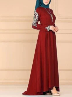 Women's Party Dress Sheath Dress Kaftan Dress Long Dress Maxi Dress Black Wine Blue Long Sleeve Embroidery Ruched Fall Winter Autumn Crew Neck Elegant Winter Dress Fall Dress 2022 S M L XL XXL -Tesla Style kvcjkn1639652541869