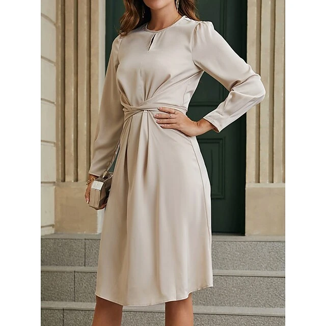 Women's Party Dress Cocktail Dress Sheath Dress Midi Dress Black Blue Green Long Sleeve Pure Color Ruched Fall Winter Autumn Crew Neck Fashion Evening Party Vacation 2023 S M L XL 7 Women's Party Dress Cocktail Dress Sheath Dress Midi Dress Black Blue Green Long Sleeve Pure Color Ruched Fall Winter Autumn Crew Neck Fashion Evening Party Vacation 2023 S M L XL - Image 5