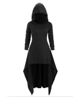 Women‘s Halloween Dress Casual Dress Hoodie Dress Midi Dress Gothic Basic Outdoor Vacation V Neck Pure Color Solid Color Regular Fit Black Red S M L XL XXL -Tesla Style kvhvmz1692244559444