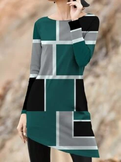 Women's Work Dress Casual Dress Fashion Winter Dress Daily Mini Dress Print Crew Neck Long Sleeve Geometric Plaid Regular Fit Pink Green Gray Fall Winter S M L XL XXL -Tesla Style kvlcet1694490788151
