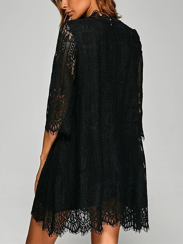 Women's Work Dress Party Dress Lace Dress Fashion Mini Dress Lace Stand Collar 3/4 Length Sleeve Plain Regular Fit Black White Spring Fall S M L XL XXL 5 Women's Work Dress Party Dress Lace Dress Fashion Mini Dress Lace Stand Collar 3/4 Length Sleeve Plain Regular Fit Black White Spring Fall S M L XL XXL - Image 3
