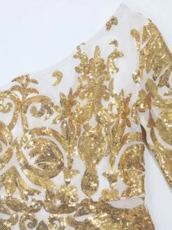 Women's Party Dress Sequin Dress Sheath Dress Long Dress Maxi Dress Black Gold Long Sleeve Floral Print Spring Fall Winter One Shoulder Fashion Party Winter Dress Evening Party Slim 2023 S M L XL XXL -Tesla Style kvrsfw1675331711349