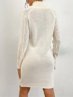 Women's Sweater Dress Winter Dress Jumper Dress Mini Dress Cut Out Outdoor Street Daily Fashion Streetwear Stand Collar Long Sleeve 2023 Loose Fit Apricot Color S M L Size -Tesla Style kwbzva1695036513094