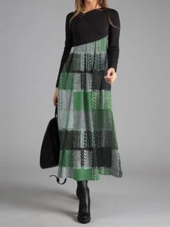 Women's Work Dress Casual Dress Swing Dress Fashion Winter Dress Daily Long Dress Maxi Dress Button Print V Neck Long Sleeve Geometric Plaid Regular Fit Blue Brown Green Fall Winter S M L XL XXL -Tesla Style kwftyj1695887681907