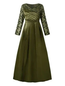 Women‘s Formal Party Dress Swing Dress A Line Dress Long Dress Maxi Dress Black Green Long Sleeve Pure Color Patchwork Winter Fall Spring V Neck Fashion Winter Dress Evening Party 2023 S M L XL 2XL -Tesla Style kwrhab1677575339005