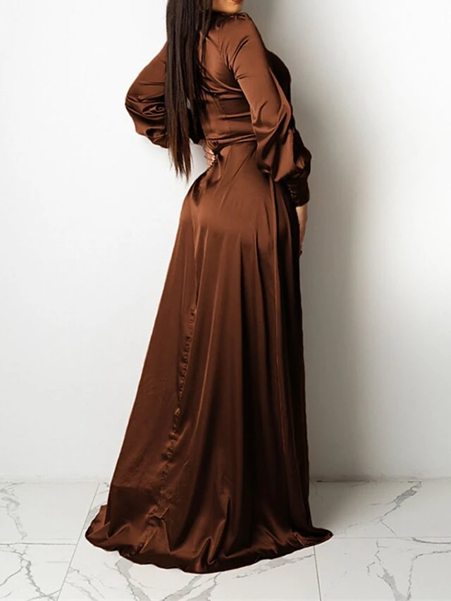 Women‘s Wedding Guest Dress Party Dress Satin Dress Sheath Dress Swing Dress Long Dress Maxi Dress Black Yellow Pink Long Sleeve Pure Color Lace Up Winter Fall Spring V Neck Mature Winter Dress 2023 10 Women‘s Wedding Guest Dress Party Dress Satin Dress Sheath Dress Swing Dress Long Dress Maxi Dress Black Yellow Pink Long Sleeve Pure Color Lace Up Winter Fall Spring V Neck Mature Winter Dress 2023 - Image 8