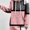 Women's Casual Dress Hoodie Dress Winter Dress Geometric Plaid Pocket Print Hooded Mini Dress Fashion Streetwear Outdoor Daily Long Sleeve Loose Fit Pink Blue Green Fall Winter S M L XL XXL