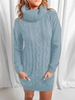 Women‘s Sweater Dress Winter Dress Jumper Dress Mini Dress Pocket Outdoor Street Daily Fashion Streetwear Turtleneck Long Sleeve 2023 Loose Fit Black Red Khaki Color S M L XL XXL Size -Tesla Style kxlcoc1694056905818