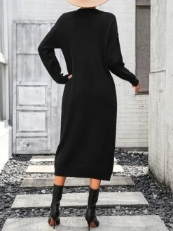 Women's Sweater Dress Jumper Dress Casual Dress Midi Dress Active Plain Outdoor Casual Holiday Vacation Crew Neck Long Sleeve Button 2023 Loose Fit Black White Purple S M L XL -Tesla Style kyehzw1697595519750