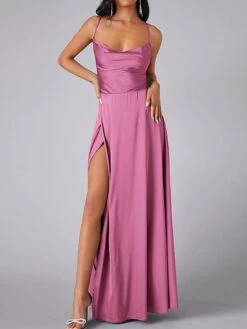 Women's Prom Dress Party Dress Satin Dress Long Dress Maxi Dress Black White Pink Sleeveless Pure Color Backless Summer Spring Fall Spaghetti Strap Fashion Evening Party Wedding Guest Vacation 2023 S -Tesla Style kyewxf1690366401443