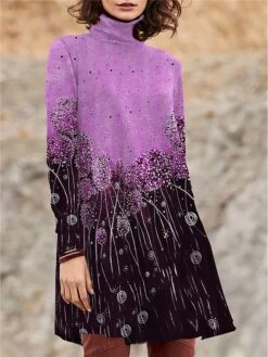 Women's Work Dress Casual Dress Swing Dress Fashion Winter Dress Daily Mini Dress Print Turtleneck Long Sleeve Dandelion Regular Fit Light Green Pink Blue Fall Winter S M L XL XXL