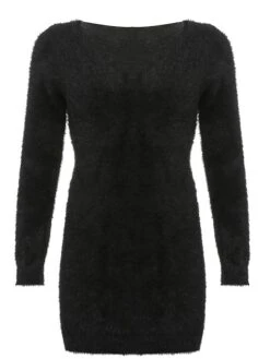 Women's Sweater Dress Winter Dress Jumper Dress Mini Dress Ruched Outdoor Street Daily Active Fashion V Neck Long Sleeve 2023 Slim Black Brown Color S M L Size -Tesla Style kyqbho1692862199259