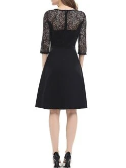 Women's Party Dress Lace Dress Swing Dress Mini Dress Black Wine Blue 3/4 Length Sleeve Pure Color Lace Spring Fall Winter Crew Neck Fashion Party Spring Dress 2023 S M L XL XXL 3XL 4XL -Tesla Style kyriaf1671604316755