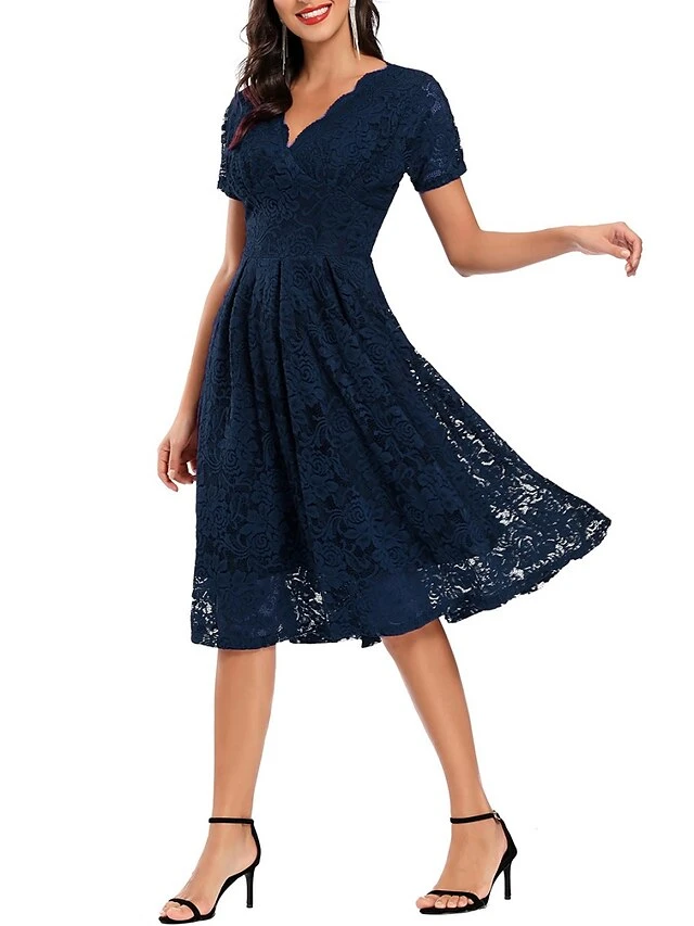 Women's Party Dress Lace Dress Homecoming Dress Midi Dress Black Pink Wine Short Sleeve Pure Color Lace Summer Spring Fall V Neck Fashion Evening Party Wedding Guest Fall Dress 2023 S M L XL 5 Women's Party Dress Lace Dress Homecoming Dress Midi Dress Black Pink Wine Short Sleeve Pure Color Lace Summer Spring Fall V Neck Fashion Evening Party Wedding Guest Fall Dress 2023 S M L XL - Image 3