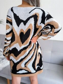 Women's Sweater Dress Jumper Dress Casual Dress Mini Dress Fashion Color Block Heart Outdoor Daily Vacation Going Out Crew Neck Long Sleeve 2023 Loose Fit Black Brown Khaki S M L -Tesla Style kzqowk1694756605340