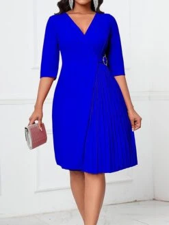 Women's Party Dress Cocktail Dress Wedding Guest Dress Midi Dress Black Red Royal Blue Half Sleeve Pure Color Ruched Fall Winter Autumn V Neck Fashion Winter Dress Wedding Guest Vacation 2023 S M L