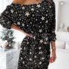 Women‘s Christmas Work Dress Casual Dress Black Dress Fashion Daily Mini Dress Lace Up Print One Shoulder Long Sleeve Star Print Regular Fit Black Wine Royal Blue Spring Fall S M L XL XXL -Tesla Style kztscg1694157595687