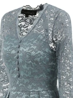 Women's Party Dress Lace Dress Homecoming Dress Knee Length Dress Green Gray Long Sleeve Pure Color Lace Spring Fall Winter V Neck Vintage Party Winter Dress Birthday 2023 S M L XL XXL -Tesla Style lacwow1657534858382
