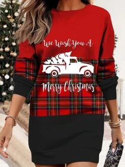 Women's Christmas Casual Dress Sweatshirt Dress Mini Dress Warm Fashion OutdoorVacation Crew Neck Print GeometricTree Print Loose Fit Black White Wine S M L XL XXL -Tesla Style lajbnx1695371446365