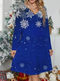 Women's Work Dress Casual Dress Fashion Winter Dress Christmas Daily Mini Dress Print V Neck Long Sleeve Plaid Elk Regular Fit White Wine Red Fall Winter S M L XL XXL -Tesla Style lalotu1695887719268