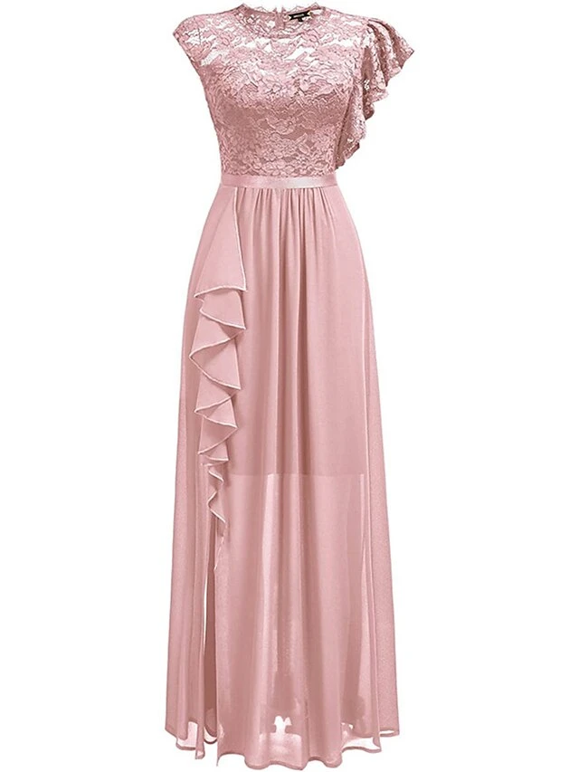 Women's Party Dress Lace Dress Homecoming Dress Long Dress Maxi Dress Pink Red Blue Short Sleeve Pure Color Lace Summer Spring Crew Neck Fashion Birthday Evening Party Wedding Guest Slim 2023 S M L XL 9 Women's Party Dress Lace Dress Homecoming Dress Long Dress Maxi Dress Pink Red Blue Short Sleeve Pure Color Lace Summer Spring Crew Neck Fashion Birthday Evening Party Wedding Guest Slim 2023 S M L XL - Image 7