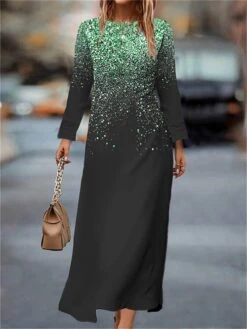 Women's Work Dress Casual Dress Semi Formal Dress Fashion Winter Dress Daily Midi Dress Print Crew Neck Long Sleeve Ombre Slim Yellow Blue Purple Fall Winter S M L XL XXL -Tesla Style lbaysv1694490795459