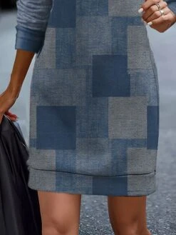 Women's Casual Dress Sweatshirt Dress Mini Dress Fashion Daily Outdoor Vacation Going Out V Neck Print Geometric Loose Fit Blue S M L XL XXL -Tesla Style lbutwt1696732032445