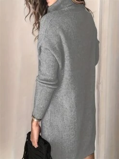 Women's Sweater Dress Jumper Dress Casual Dress Mini Dress Warm Pure Color Outdoor Casual Daily Going Out Turtleneck Long Sleeve 2023 Loose Fit Dark Gray S M L XL XXL -Tesla Style lcffez1695643738290