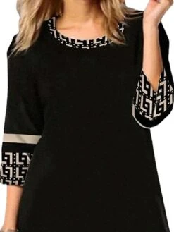 Women's Casual Dress T Shirt Dress Tee Dress Shift Dress Geometric Print Crew Neck Mini Dress Fashion Classic Outdoor Daily 3/4 Length Sleeve Loose Fit Black Summer Spring S M L XL -Tesla Style lcigto1673257795540