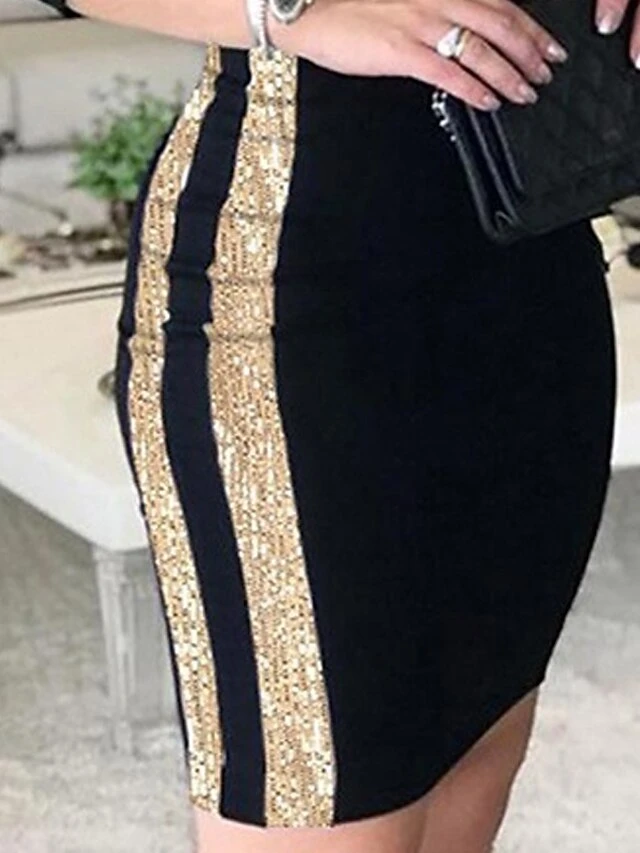 Women's Party Dress Bodycon Sheath Dress Midi Dress Black 3/4 Length Sleeve Color Block Sequins Fall Winter Autumn V Neck Stylish Party 2023 S M L XL 4 Women's Party Dress Bodycon Sheath Dress Midi Dress Black 3/4 Length Sleeve Color Block Sequins Fall Winter Autumn V Neck Stylish Party 2023 S M L XL - Image 2