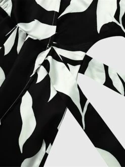 Women's Work Dress Semi Formal Dress Wrap Dress Fashion Midi Dress Lace Up Print V Neck Long Sleeve Leaf Loose Fit Black Fall Winter S M L XL XXL -Tesla Style lcrand1693363842275