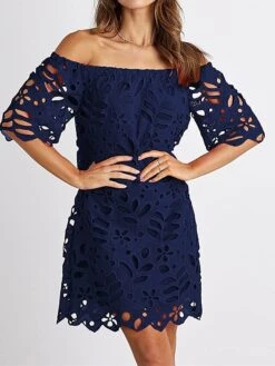 Women's Party Dress Cut Out Dress Cocktail Dress Midi Dress Black White Red Half Sleeve Pure Color Ruched Fall Winter Autumn Off Shoulder Fashion Winter Dress Wedding Guest Birthday 2023 S M L XL -Tesla Style ldmjzu1696490240484