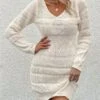 Women's Sweater Dress Jumper Dress Casual Dress Mini Dress Warm Pure Color Outdoor Casual Daily Holiday V Neck Long Sleeve 2023 Slim White S M L -Tesla Style ldrfws1695643727141