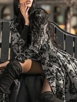 Women‘s Halloween Dress Party Dress Lace Dress Swing Dress Midi Dress Black Long Sleeve Floral Lace Spring Fall Winter Crew Neck Classic Party Winter Dress 2023 S M L XL XXL -Tesla Style lecjkg1636082326948