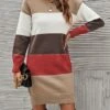 Women's Sweater Dress Winter Dress Jumper Dress Mini Dress Fashion Color Block Stripe Daily Date Going Out Weekend Crew Neck Long Sleeve Patchwork Ribbed 2023 Loose Fit Black Blue Green S M L XL