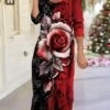 Women's Work Dress Casual Dress A Line Dress Fashion Winter Dress Daily Midi Dress Print Crew Neck Long Sleeve Floral Geometric Regular Fit Wine Red Green Fall Winter S M L XL XXL -Tesla Style levmib1694660966448