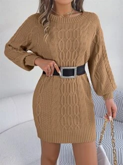 Women's Sweater Dress Winter Dress Jumper Dress Mini Dress Active Pure Color Outdoor Casual Holiday Vacation Crew Neck Long Sleeve 2023 Loose Fit Green Khaki Gray S M L -Tesla Style lfdssc1696991840087 1