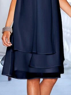 Women‘s Party Dress Cocktail Dress Shift Dress Office Holiday Wedding Guest Midi Dress Party Stylish Crew Neck Sleeveless Sequins Layered Dark Blue Pure Color S M L XL 2XL -Tesla Style lfkkns1676359524231