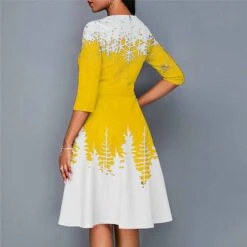 Women's Christmas Work Dress Swing DressKnee Length Dress Green Blue Purple Yellow Red Black 3/4 Length Sleeve Santa Claus Tree Snowflake Print Fall Winter Crew Neck Elegant Modern 2022 S -Tesla Style lgkttu1665293383823