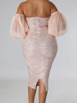 Women's Cocktail Party Dress Sequin Dress Bodycon Midi Dress Black Pink Red Long Sleeve Pure Color Sequins Winter Fall Spring Strapless Hot Date 2023 S M L XL 2XL -Tesla Style lgucvk1671445739007