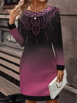 Women's Casual Dress Sweatshirt Dress Mini Dress Active Fashion Outdoor Holiday Vacation Crew Neck Print Floral Loose Fit Blue Purple Orange S M L XL XXL -Tesla Style lgytod1695195912443