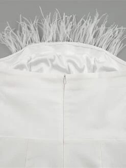Women‘s Prom Dress Party Dress Homecoming Dress Feather Dress Midi Dress White Sleeveless Pure Color Backless Fall Winter Autumn Strapless Fashion Winter Dress Wedding Guest Birthday Slim 2023 -Tesla Style lhlwtk1693212579948