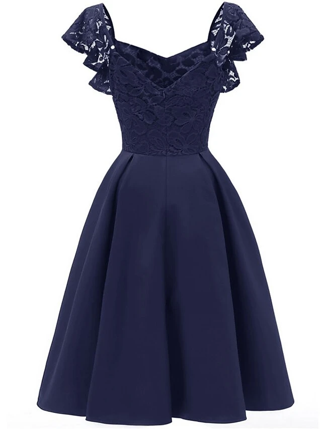 Women‘s Party Dress Wedding Guest Dress Lace Dress Swing Dress Midi Dress Wine Navy Blue Short Sleeve Pure Color Lace Spring Summer V Neck Party Party Spring Dress 2022 S M L XL XXL 5 Women‘s Party Dress Wedding Guest Dress Lace Dress Swing Dress Midi Dress Wine Navy Blue Short Sleeve Pure Color Lace Spring Summer V Neck Party Party Spring Dress 2022 S M L XL XXL - Image 3